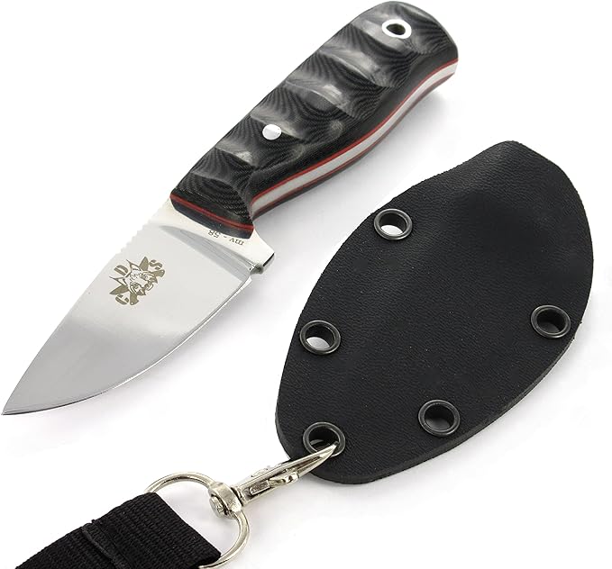 HOBBIT: Bushcraft / Survival Neck Knife, Polished Sculptured Micarta, Stainless Steel MOVA-58, Kydex sheath, Handmade