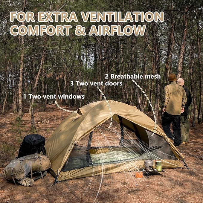 BISINNA Backpacking Tent 2 Person Lightweight Camping Tent Waterproof 3 Season with Aluminum Pole for Outdoor Mountaineering Hiking Travel