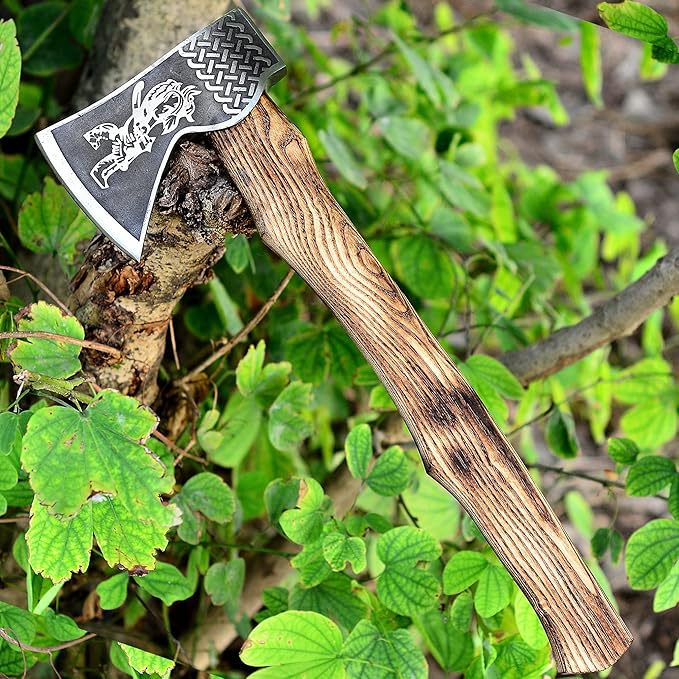 AX-4017 Custom Handmade Viking Hatchet Axe Carbon Steel Head Bearded Camping Tomahawk Battle Ax with Sheath