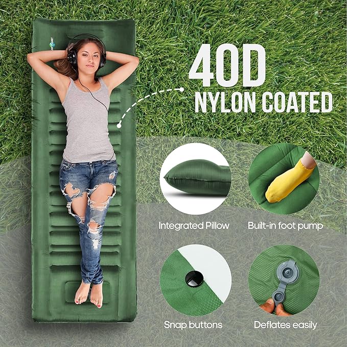 Sleeping Pad for Camping - 3.5 Inch Extra Thick Inflatable Camping Mattress Pad with Built-in Pump and Integrated Pillow - Waterproof Sleep Pad for Hiking, Backpacking, Road Trips