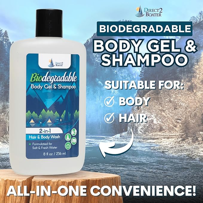 Biodegradable Camping Companion - Organic Fragrance-Free Body Wash and Shampoo for Fresh & Salt Water, Travel Size, Forumalted for Nature