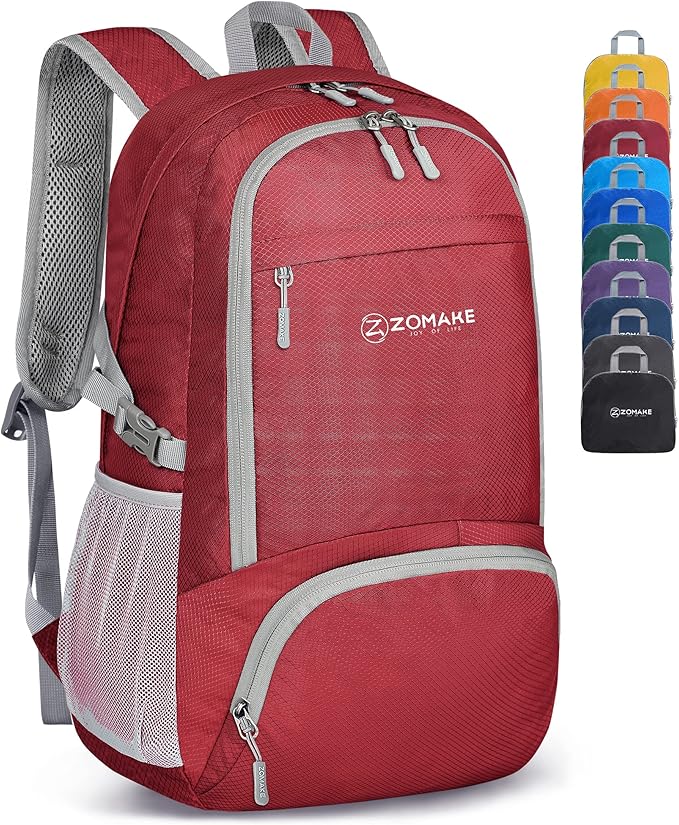 ZOMAKE Lightweight Packable Backpack 30L, Foldable Hiking Backpacks Water Resistant Compact Folding Daypack for Travel(Red)