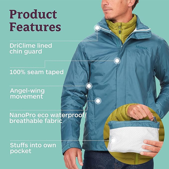 MARMOT Men's Precip Eco Waterproof Rain Jacket - 100% Recycled, Breathable, Lightweight, Packable Raincoat