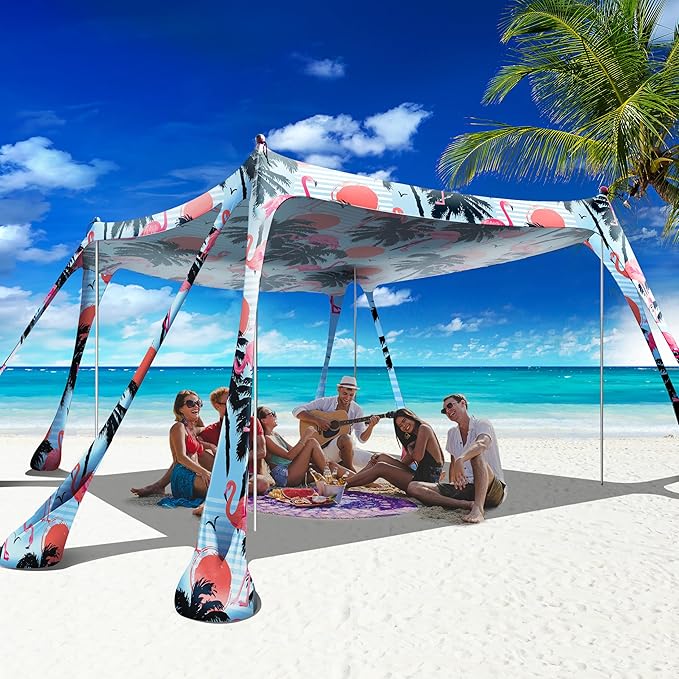 Beach Canopy Beach Tent Pop Up Shade 10x10ft Sun Shelter UPF50+ with 8 Sandbags-2 Sand Shovel-4 Aluminum Poles-Ground Pegs-Portable Carrying Bag for Outdoor Family Camping Fishing Yard Picnic