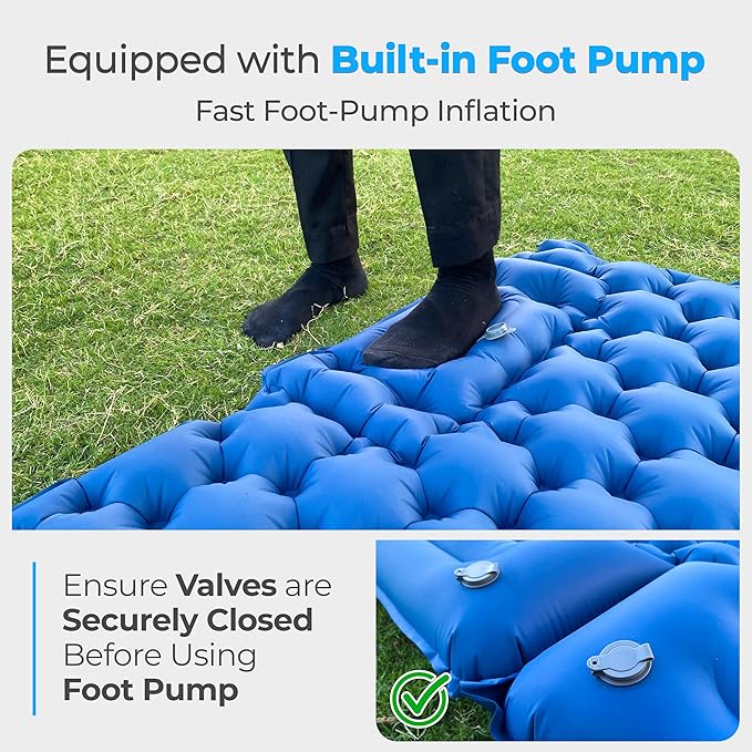 Omari’s Double Sleeping Pad for Camping, 3.6" Ultra-Thick Self Inflating Camping Pad 2 Person with Pillow Built-in Foot Pump with a Carry Bag