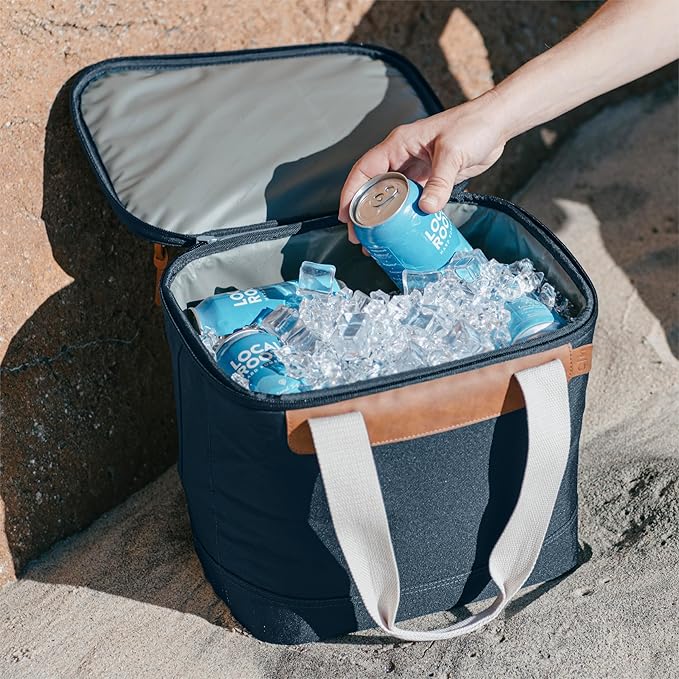 CleverMade Collapsible Cooler Bag, 18 Can Beach & Travel Car Cooler, Folding Soft Cooler, Shoulder Strap, Bottle Opener, Great Car Coolers for Travel, Leak Proof Cooler Bag [Leeward Navy]