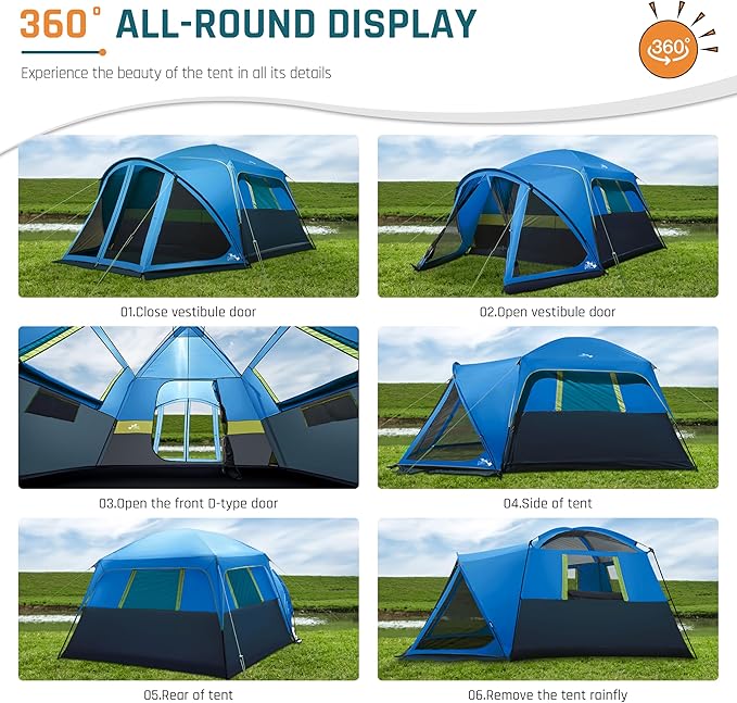 Tents for Camping 6 Person Camping Tent with Screen Porch, Weatherproof Large Cabin Tent with Rainfly and Carry Bag, Family Tent for Outdoor Camping and Backyard
