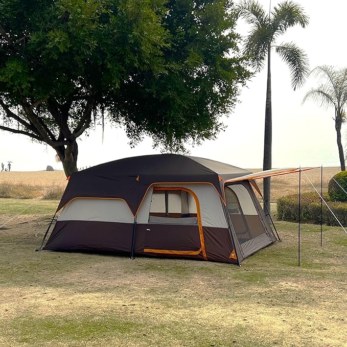 KTT Extra Large Tent 10-12-14 Person(A),Family Cabin Tents,2 Rooms,3 Doors and 3 Windows with Mesh,Straight Wall,Waterproof,Double Layer,Big Tent for Outdoor,Picnic,Camping,Family Gathering