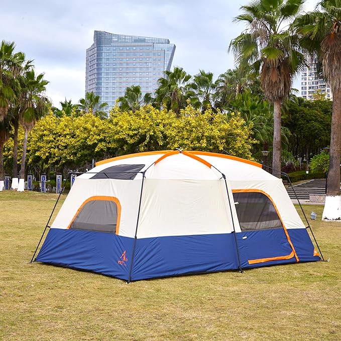 KTT Extra Large Tent 10-12-14 Person(Style-B),Family Cabin Tents,2 Rooms,3 Doors and 3 Windows with Mesh,Straight Wall,Waterproof,Double Layer,Big Tent for Outdoor,Picnic,Camping,Family Gathering