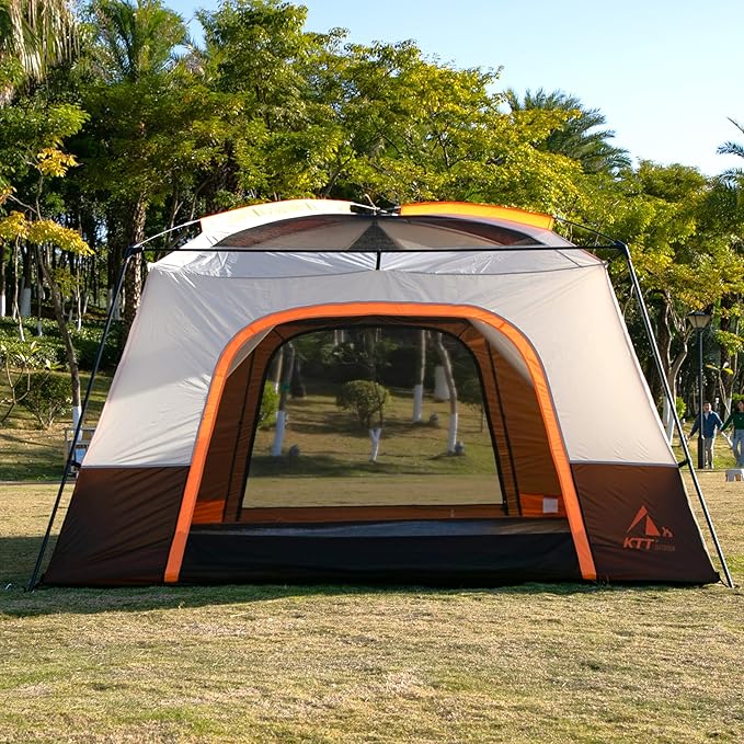 KTT Extra Large Tent 10-12-14 Person(B),Family Cabin Tents,2 Rooms,3 Doors and 3 Windows with Mesh,Straight Wall,Waterproof,Double Layer,Big Tent for Outdoor,Picnic,Camping,Family Gathering