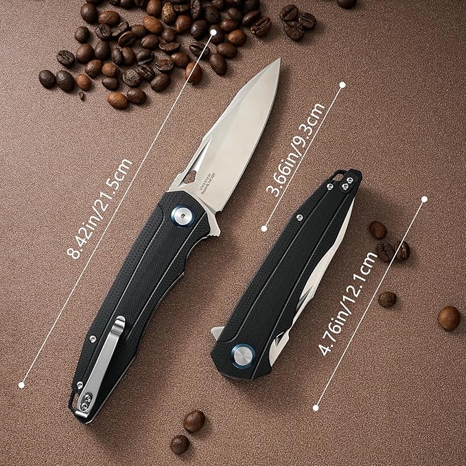 Folding Pocket Knife, EDC Knife with 3,66" Blade & G10 Handle Camping Knife with Flipper Opener, Liner Lock, Reversible Clip for Outdoor Men Women Tool