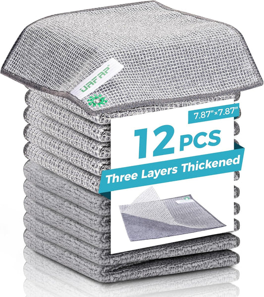 12Pcs New Upgrade 2-Layer Non Scratch Wire Dishcloth,Wire Dishwashing Rag,Reusable Quick-Dry Odor-Free Scrub Cloths for Dishes, Kitchen Cleaning Dish Rags for Cookware,Sinks, Dishes,Stove ﻿