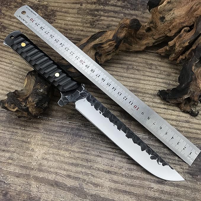 HUAAO 11.6’’ Fixed Blade Knife with Sheath, Japanese Knife with Ebony Handle, Katana Full Tang Knife for Hunting Camping Survival (Drop Point Blade)