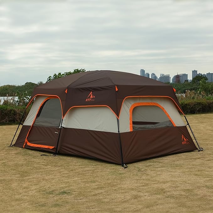 KTT Extra Large Tent 10-12-14 Person(Style-B),Family Cabin Tents,2 Rooms,3 Doors and 3 Windows with Mesh,Straight Wall,Waterproof,Double Layer,Big Tent for Outdoor,Picnic,Camping,Family Gathering