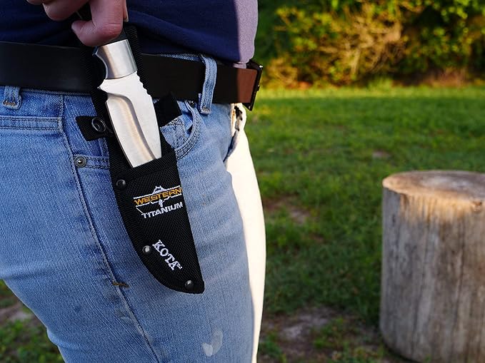 Camillus Western Kota Durable Rust&Corrosion-Resistant 420 Stainless Steel Hunting Hiking Fishing Full Tang Fixed Blade Knife with Protective Sheath