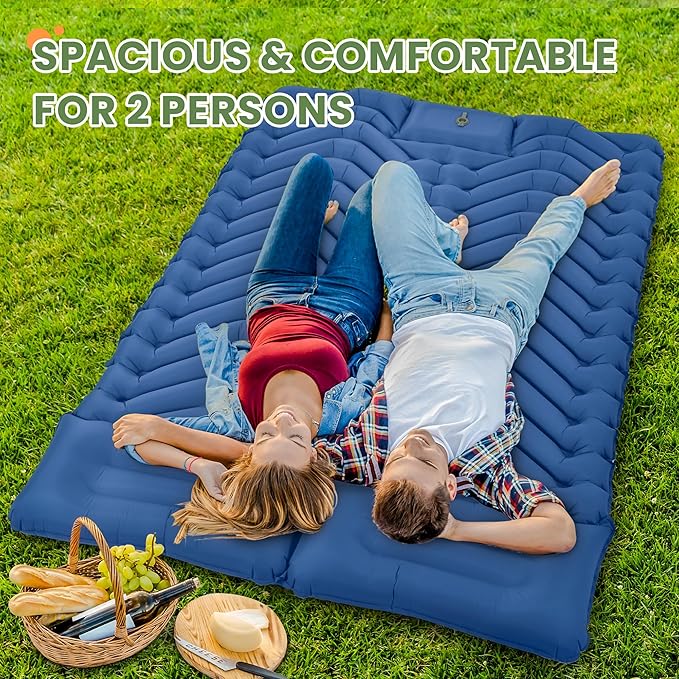 ropoda Extra Thickness 3.9'' Inflatable Sleeping Pad for 2 Person with Pillow, Built-in Foot Pump, 79''*52'' Sleeping Mat with Carry Bag, Ultralight & Compact Camping Mattress for Hiking, Camping