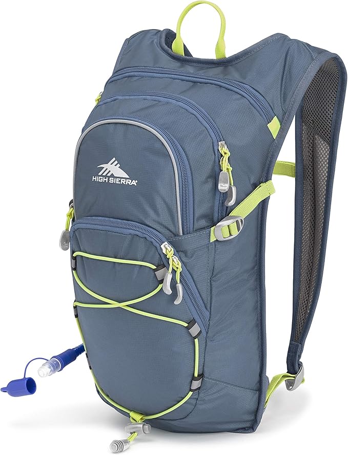 High Sierra HydraHike Hydration Backpack, Lightweight Running Backpack, Cycling, Hiking, for Men, Women & Kids, Graphite Blue/Mercury/Glow, 8L