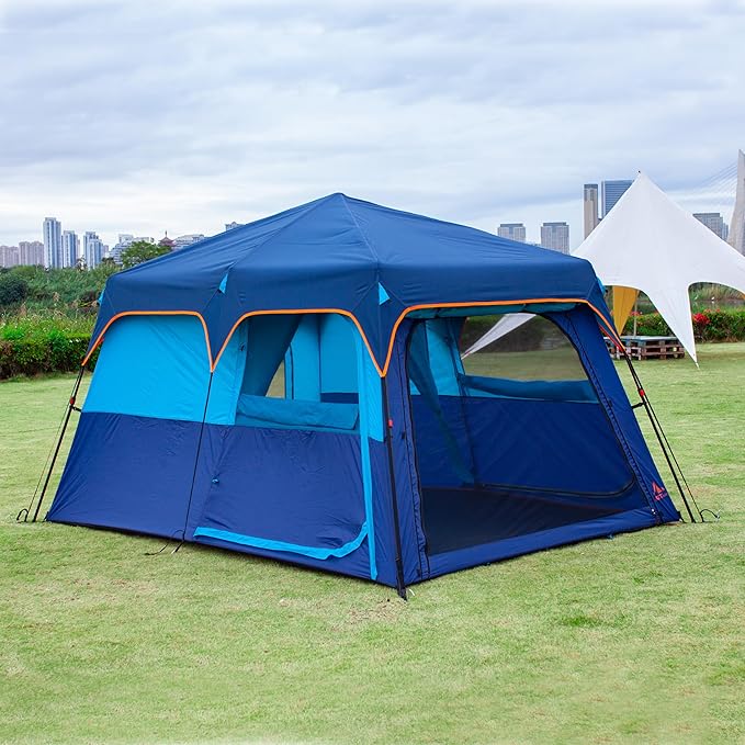 KTT Large Tent 6-8 Person,Family Cabin Tents,Straight Wall,3 Doors and 3 Windows with Mesh,Waterproof,Big Tent for Outdoor,Picnic,Camping,Family,Friends Gathering.……
