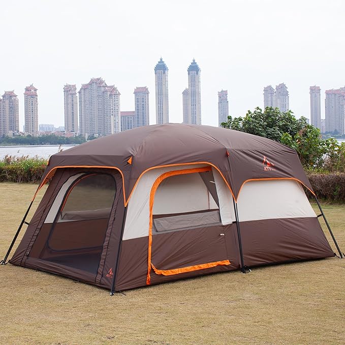 KTT Extra Large Tent 10-12-14 Person(Style-B),Family Cabin Tents,2 Rooms,3 Doors and 3 Windows with Mesh,Straight Wall,Waterproof,Double Layer,Big Tent for Outdoor,Picnic,Camping,Family Gathering