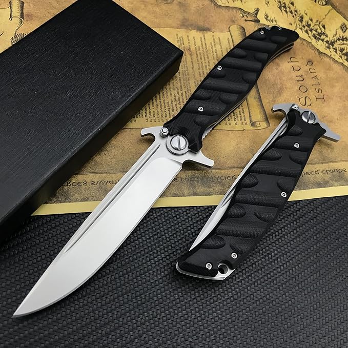 HUAAO 10.2in Large Flipper Assisted Opening Pocket Knife for Men, D2 Steel Folding Pocket Knife with G10 Handle, Safety Liner Lock, EDC Knife for Outdoor Camping Survival