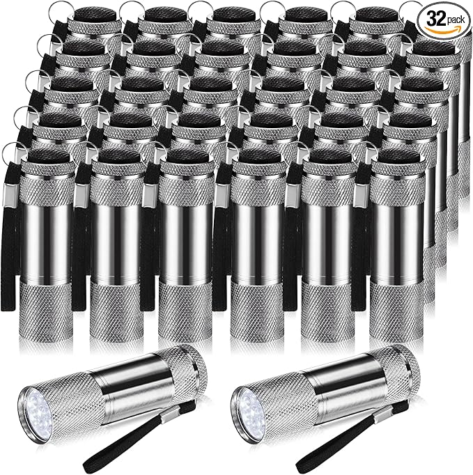 VIHOSE 32 Pcs Mini Flashlights Bulk, Bright Aluminum Handheld Flash Light with Lanyard, Small LED Flashlights for Kids Night Reading Emergency Hurricane Camping Hiking Party Favors(Gray)