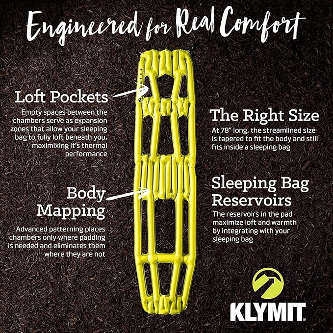 Klymit Inertia X Inflatable Sleeping Pad for Camping, Lightweight Hiking and Backpacking Air Bed, 1.5 Inch Thick, Yellow