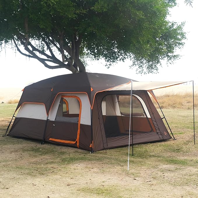 KTT Extra Large Tent 10-12-14 Person(Style-B),Family Cabin Tents,2 Rooms,3 Doors and 3 Windows with Mesh,Straight Wall,Waterproof,Double Layer,Big Tent for Outdoor,Picnic,Camping,Family Gathering