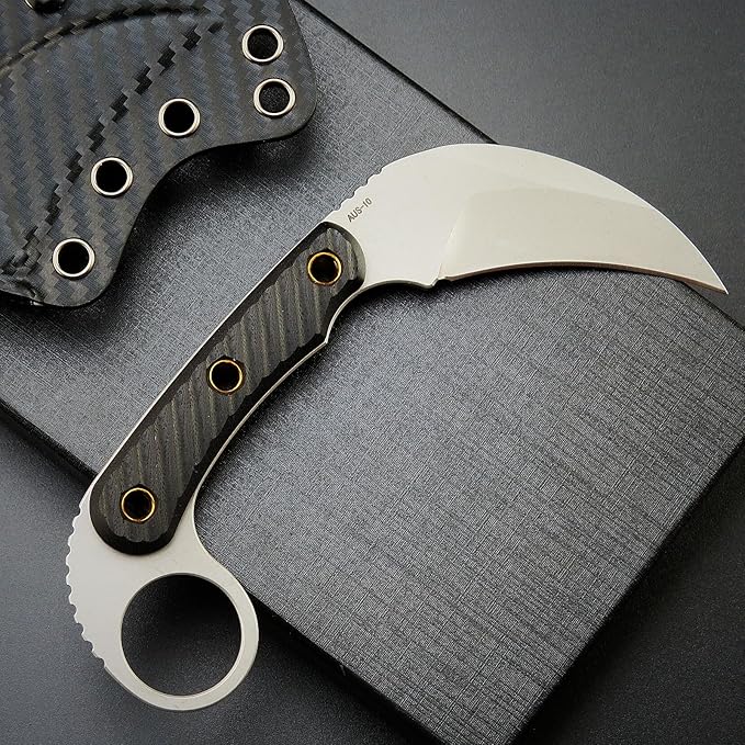 C1395 Fixed Blade Knife,AUS-10 Stonewashed Steel Blade G10 Handle Claw Knife EDC Tool Knife for Outdoor, Survival, Hiking, Camping(Silver)