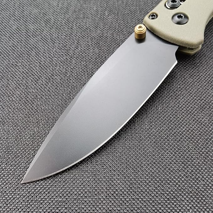 EDC Folding Pocket Bugout Knife, 3'' Razor Sharp Coated Finish, Plain Edge, Grivory Handle with Belt Clip, Axis Lock & Thumb Stud Manual Open (Black Blade)