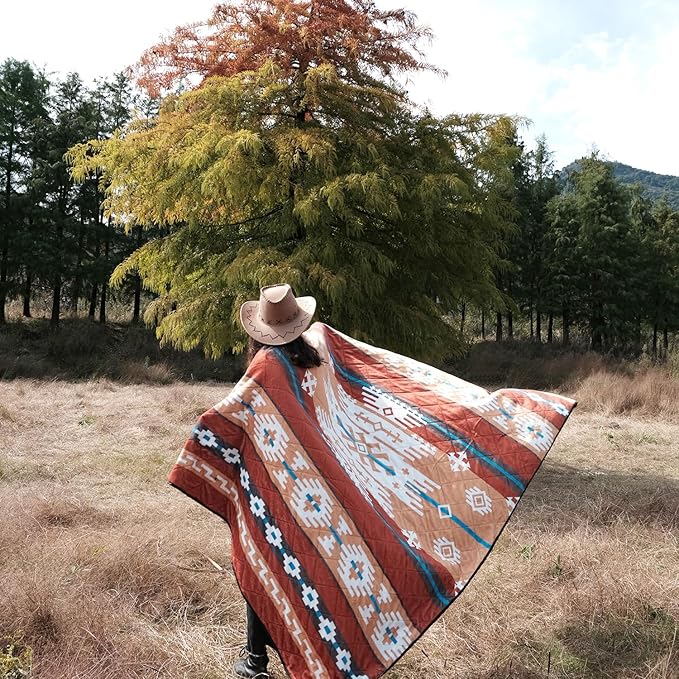HORIMOTE HOME Outdoor Waterproof Camping Blanket, Extra Thick Flannel Fleece Warm for Cold Weather, Windproof Aztec Blankets Foldable for Stadium Picnic Dog Pet Car(Montana)