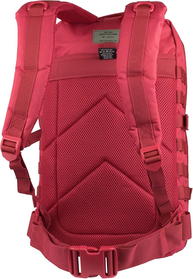 Mil-Tec Unisex Assault Pack - Rugged Durable Lightweight Ergonomic Versatile Tactical Outdoor Camping Hiking Backpack with Adjustable Padded Shoulder Straps & MOLLE Loops, Red, 36L