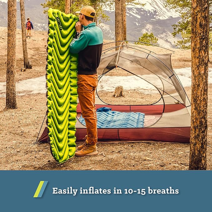 KLYMIT Static V2 Inflatable Sleeping Pad | Portable, Ultralight, Easy to Inflate, Foldable Air Bed for Camping, Backpacking & Hiking — Green