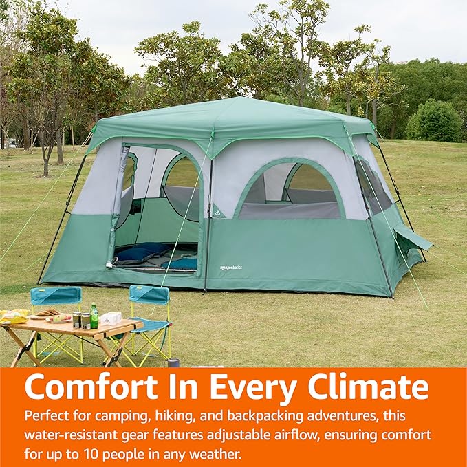Amazon Basics Instant Camping Tent with Rainfly, Weather-Resistant, Quick Setup