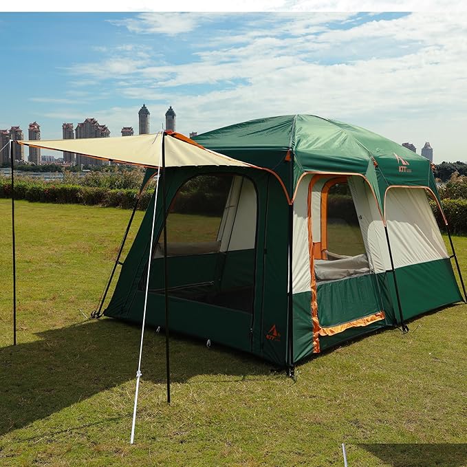 KTT Large Tent 6-8 Person,Family Cabin Tents,Straight Wall,3 Doors and 3 Windows with Mesh,Waterproof,Big Tent for Outdoor,Picnic,Camping,Family,Friends Gathering.……
