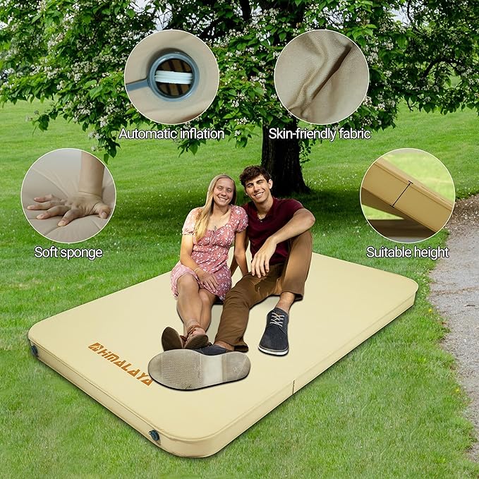 Self Inflating Sleeping Pad - 3.9" Thick Memory Foam for 2 Person - 4 Seasons Portable Lightweight Sleeping Mats for Camping Camping Mattress Pad for Backpacking Hiking Camping Essentials (Double)