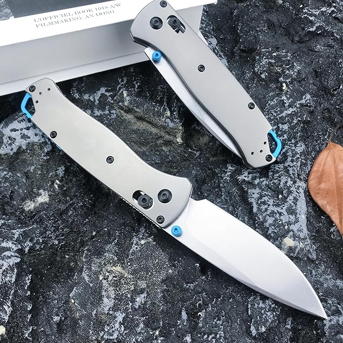HUAAO Bugout 535 Folding Knife, Axis Lock Knife with Titanium Alloy Handle, EDC Pocket Knife with Pocket Clip, Cool Hunting Knives Gifts for Men EDC (440C blade)