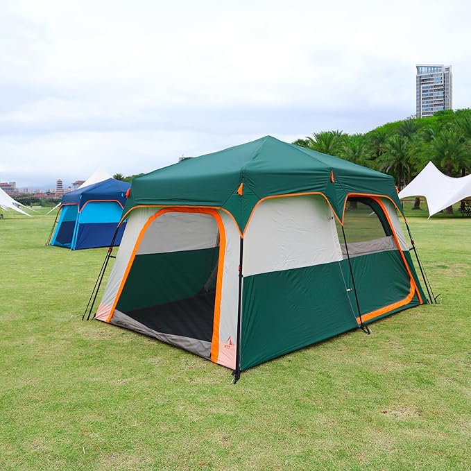 KTT Large Tent 6-8 Person,Family Cabin Tents,Straight Wall,3 Doors and 3 Windows with Mesh,Waterproof,Big Tent for Outdoor,Picnic,Camping,Family,Friends Gathering.……