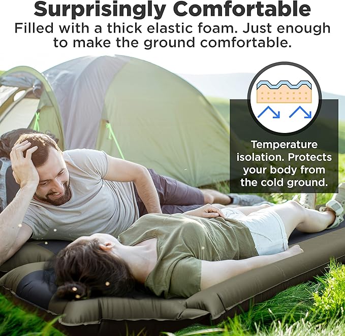 IFORREST Camping Pad with Armrest & Pillow - Self-Inflating Air Mattress - Rollover Protection - Ultra-Comfortable Mat - Lightweight for Tent, Cot, Backpacking(L/XL)
