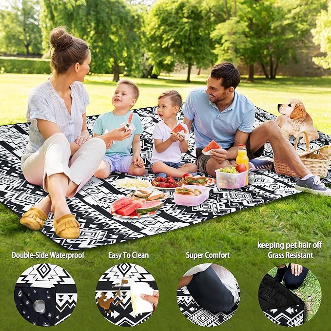 Picnic Blankets Beach Blanket 80" X 60" Extra Large Waterproof Camping Blankets Portable Outdoor Mat 3-Layer blanket for Beach, Hiking, Park, Music Festival, Grass Lawn,Travel
