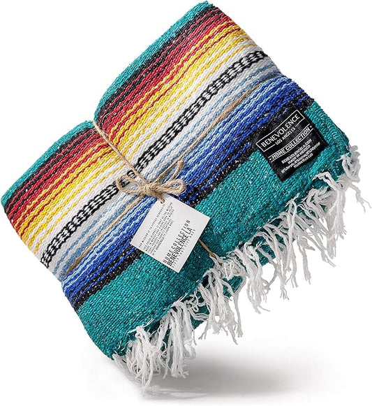 Premium Mexican Blanket, Authentic Hand Woven Falsa Blanket & Yoga Blanket | Made by Traditional Mexican Artisans, Perfect Saddle Blanket, Beach Blanket, Picnic Blanket, Car Blanket, Outdoor Blanket