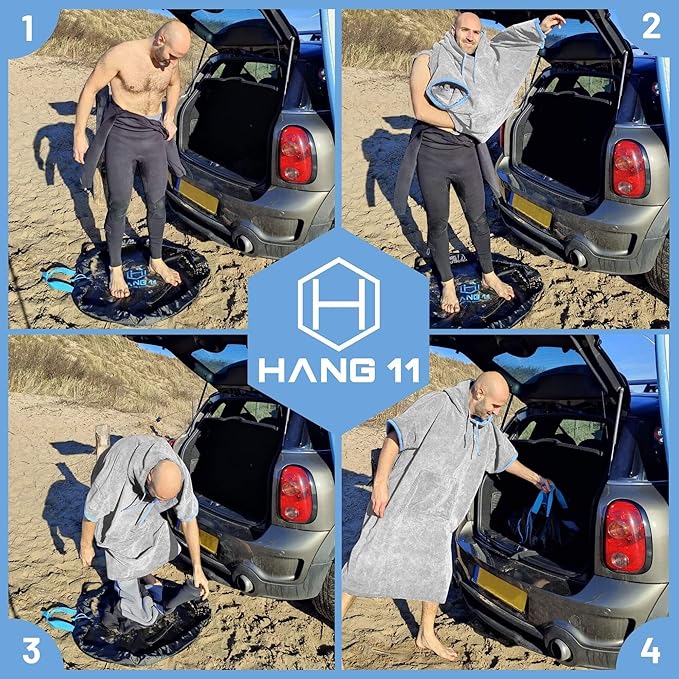 Hang 11' Surf Poncho - Surf Changing Poncho with Front Pocket, Changing Towel Poncho Adult, Swim Poncho Towel, Hooded Towel Adult, Beach Poncho, Wearable Towel, Beach Changing Poncho