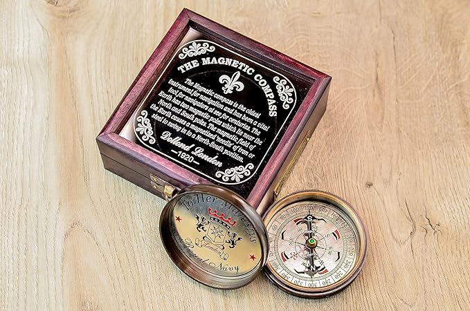 Sailor's Art Pocket Compass | Camping Travelling Equipment | Boat Brass Chain Compass with a Beautiful Quote| Nautical Navy Directional Compass | Table Top