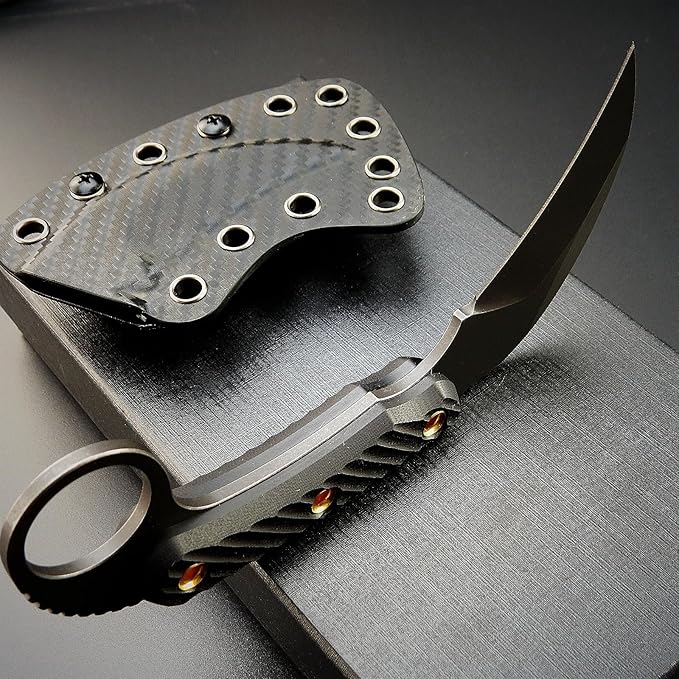 C1395 Fixed Blade Knife,AUS-10 Black Stonewashed Steel Blade G10 Handle Claw Knife EDC Tool Knife for Outdoor, Survival, Hiking, Camping(Black)