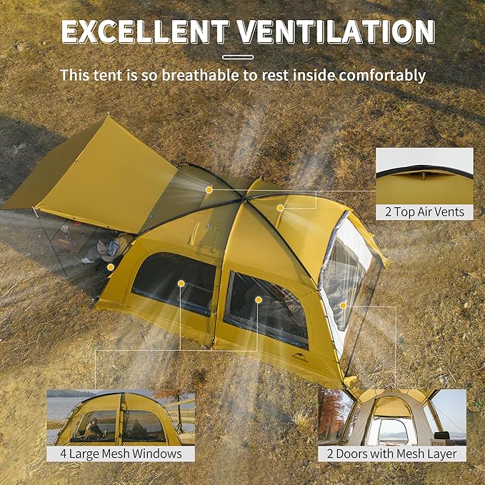 Naturehike Dune Hot Tent with Stove Jack,Double Layer 4 Season Tent,Waterproof 2-3 Person Tents for Camping
