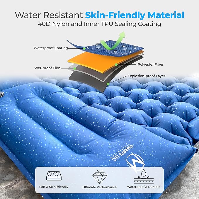 Omari’s Double Sleeping Pad for Camping, 3.6" Ultra-Thick Self Inflating Camping Pad 2 Person with Pillow Built-in Foot Pump with a Carry Bag