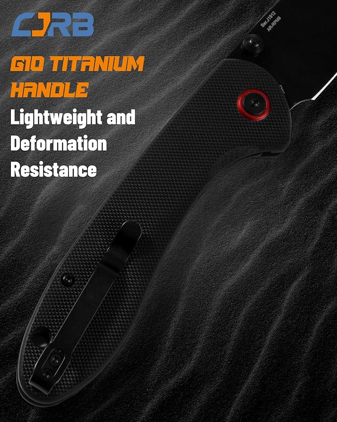 CJRB CUTLERY Folding Knife Feldspar(J1912) AR-RPM9 Powder Steel Black PVD Blade G10 Handle Pocket Knife EDC Knife,Matta Black Handle