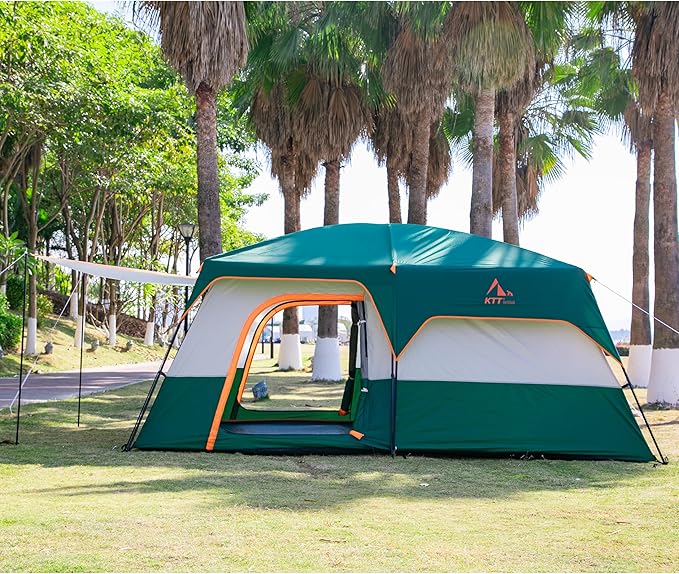 KTT Extra Large Tent 10-12-14 Person(B),Family Cabin Tents,2 Rooms,3 Doors and 3 Windows with Mesh,Straight Wall,Waterproof,Double Layer,Big Tent for Outdoor,Picnic,Camping,Family Gathering