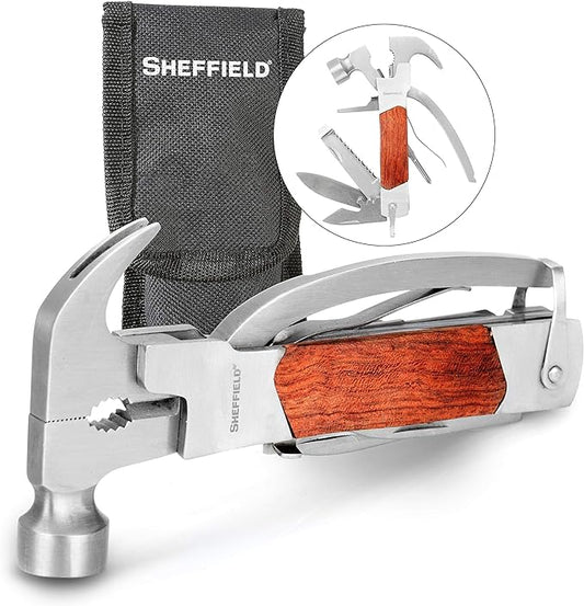 Sheffield 12913 Premium 14-in-1 Hammer Multi Tool, Multipurpose Tool for the Home, Camping Equipment, and Work, Hammer, Pliers, Survival Knife, & More