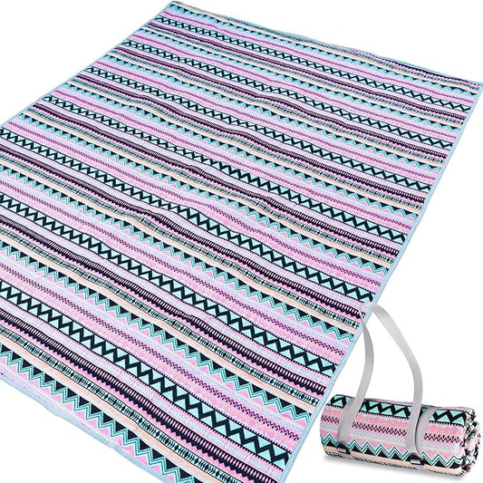 Picnic Blankets, Waterproof & Sandproof Picnic Blanket 3 Layers Thickened for Water-Resistant Handy Mat, 79" x 57" Cotton Camping Blankets for Beach, Camping, Park, Travel, Grass (Pink)
