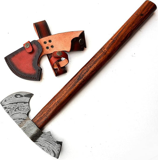 AX-9810 Custom Handmade Viking Hatchet Axe Damascus Steel Bearded Axe Camping Tomahawk Battle Axe with Sheath